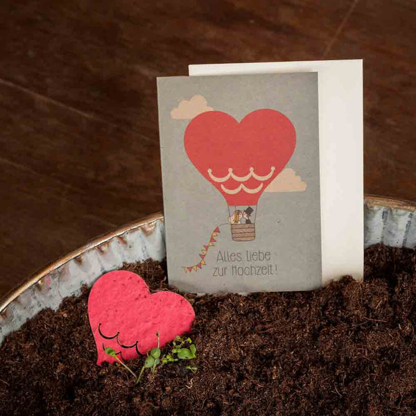 Klappkarte mit Blumensamen - Heißluftballon "Alles Liebe zur Hochzeit" von Die Stadtgärtner