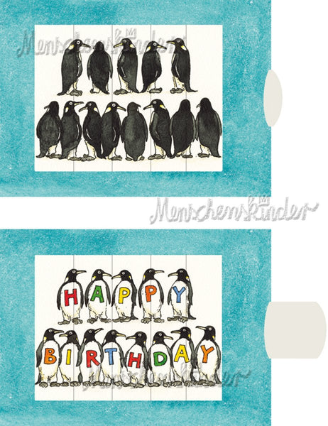 Ziehkarte - Pinguine Happy Birthday (Klappkarte) von Discordia