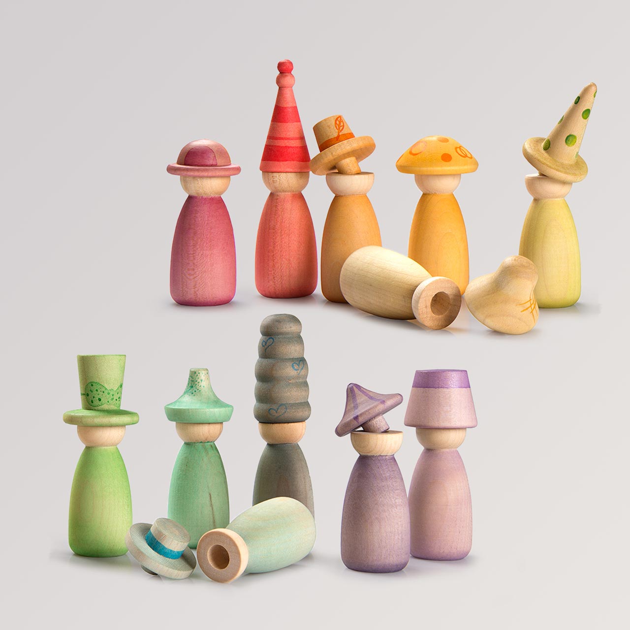 Fancy Nins Holzfiguren mit abnehmbaren Hüten von Grapat