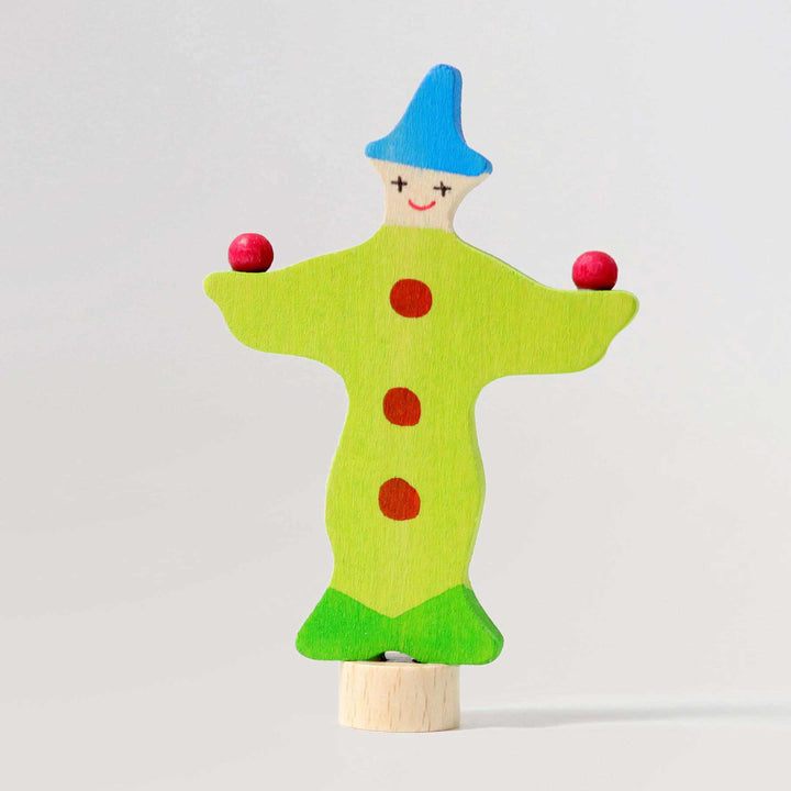 Steckfigur Jonglier-Clown in hellgrün von Grimms als Deko für Geburtstagsringe