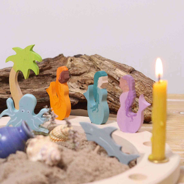 Steckfigur Meerjungfrau Aquamarin von Grimms als Deko für Geburtstagsringe