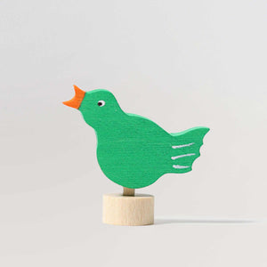 Steckfigur Singender Vogel in grün aus Holz von Grimms