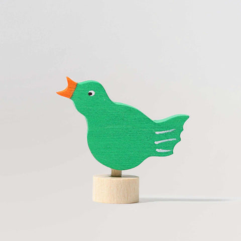 Steckfigur Singender Vogel in grün aus Holz von Grimms