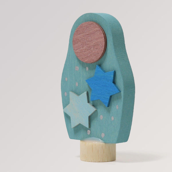 Steckfigur Stern-Matroschka in türkis und blau mit zwei Sternen von Grimms zur Deko