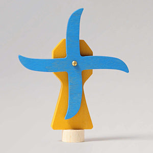 Steckfigur Windmühle in gelb und hellblau aus Holz von Grimms