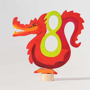 Zahlenstecker Märchen-8 mit Drachen in rot von Grimms für Geburtstagsringe