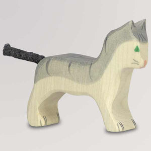 Holzfigur Katze, klein, grau von Holztiger