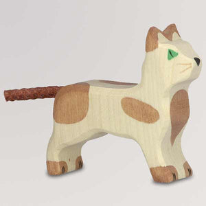 Holzfigur Katze stehend, klein von Holztiger