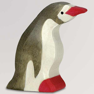 Holzfigur Pinguin, klein, Kopf nach vorn von Holztiger
