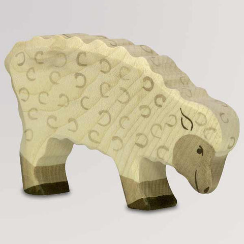 Holzfigur Schaf, grasend, weiß von Holztiger