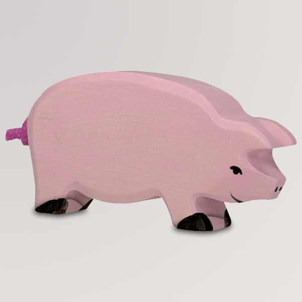 Holztiger Schwein – Handbemalte Holzfigur Für Kinder Ab 3 Jahren, Ca. 12,4 Cm, Bauernhof-Spielzeug