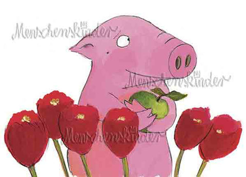 Postkarte - Tulpen für glückliche Schweinchen von Inkognito