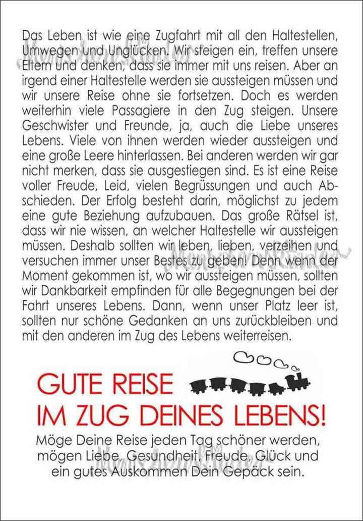 Klappkarte - Gute Reise im Zug Deines Lebens! von Joanna Morani