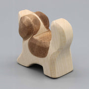 Holzfigur Bernhardiner klein Kopf hoch von Ostheimer Rückansicht