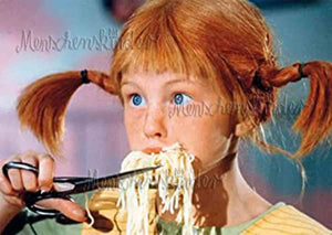 Postkarte - Pippi nascht Spaghetti von Pippi Langstrumpf