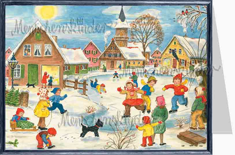 Weihnachtskarte Klappkarte - Kinder spielen im Winter von Sellmer Verlag